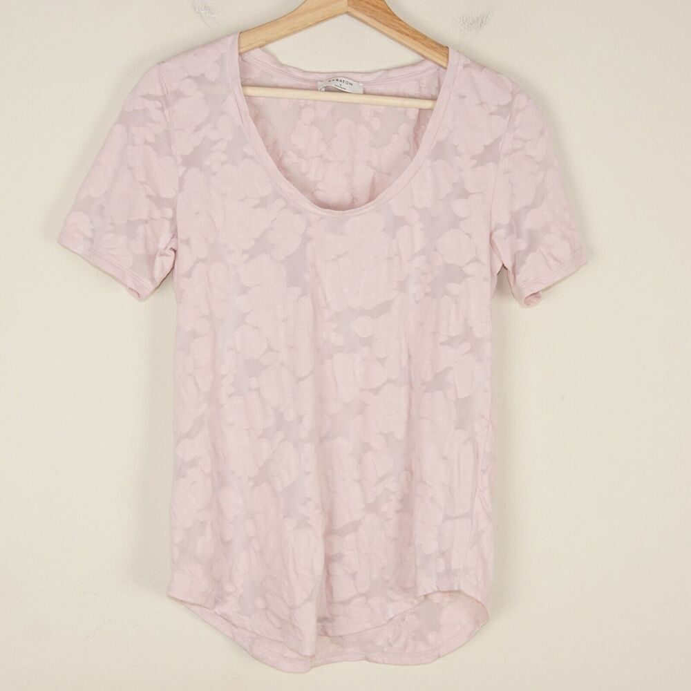 Aritzia Babaton Sami Pink Jacquard Semi Sheer Cotton Blend T Shirt Womens Sz S